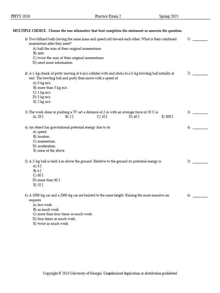 PHYS 1010 Practice Exam 2 | PDF | Waves | Light