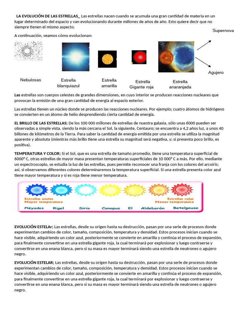 La Evolución de Las Estrellas | PDF | Estrellas | Dom