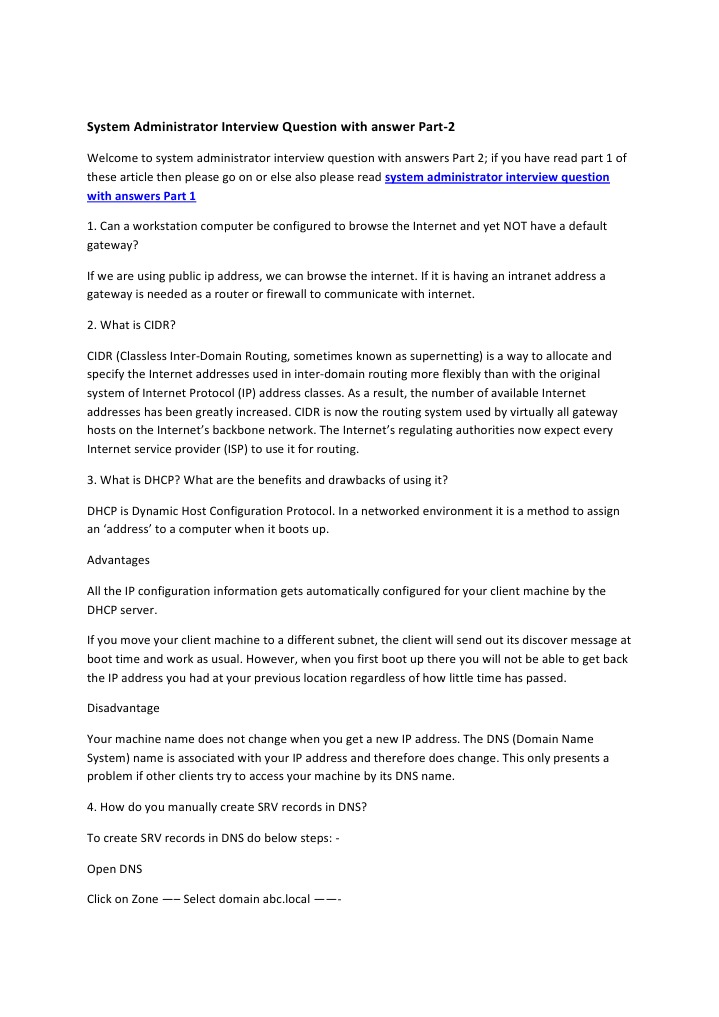 System Administrator Interview Question With Answer Part2 PDF Ip