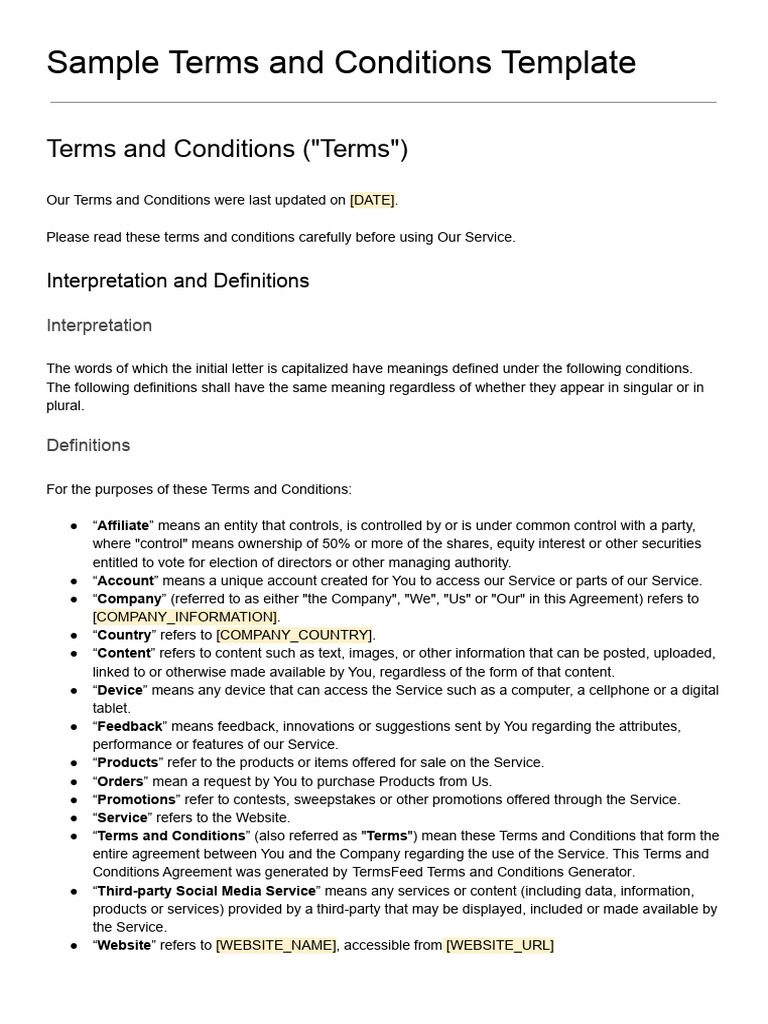 Sample Terms and Conditions Template | PDF | Damages | Digital ...