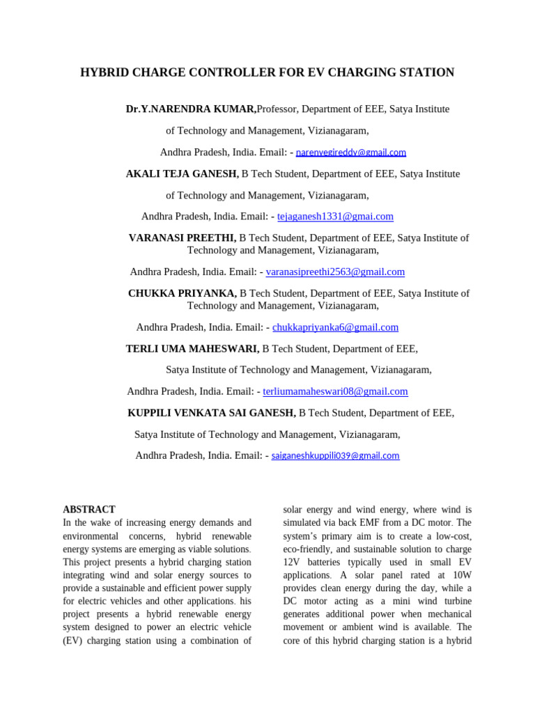 Hybrid EV Charging Station Design | PDF | Electric Vehicle | Wind Power