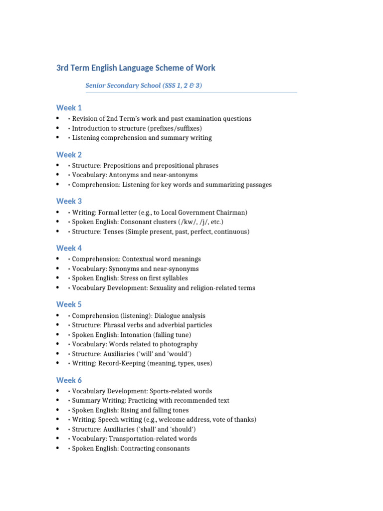 English Language 3rd Term Scheme | PDF | English Language | Word