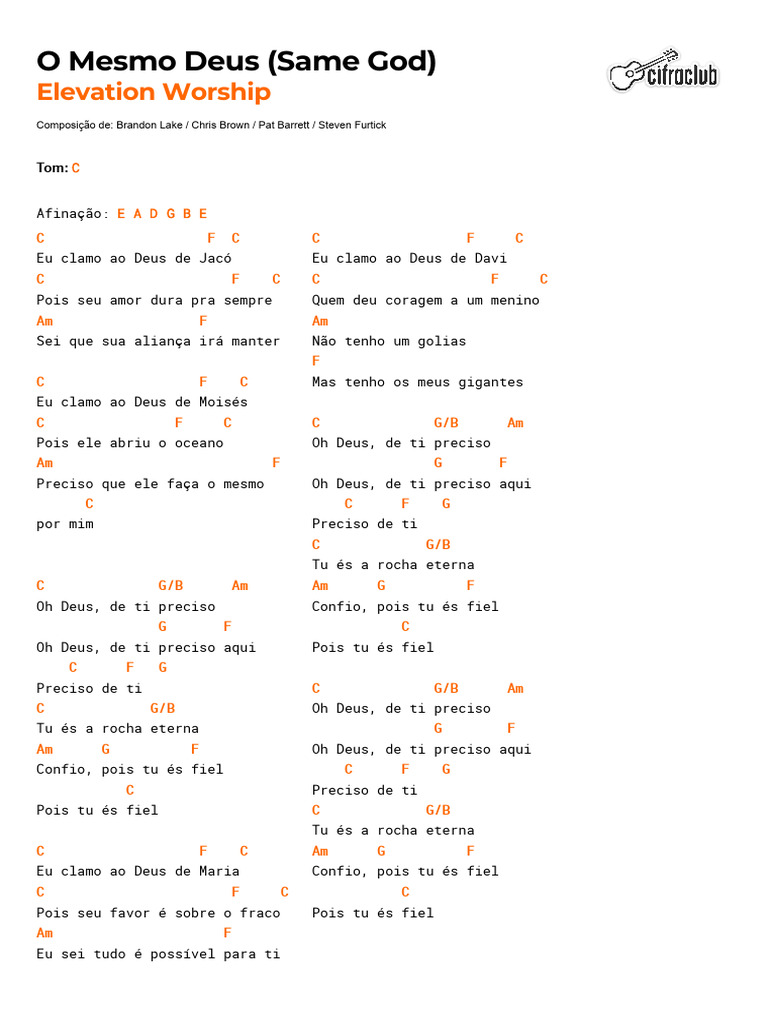 Cifra Club - Elevation Worship - O Mesmo Deus (Same God) | PDF