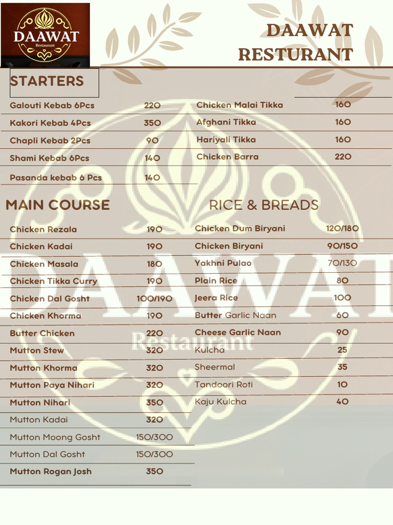 Authentic Indian Kebab and Curry Menu | PDF