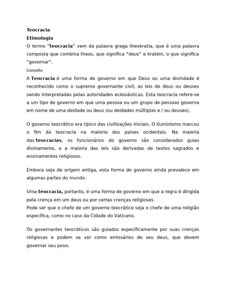 O que é Teocracia: Definição e Exemplos | PDF | Deus | Teocracia
