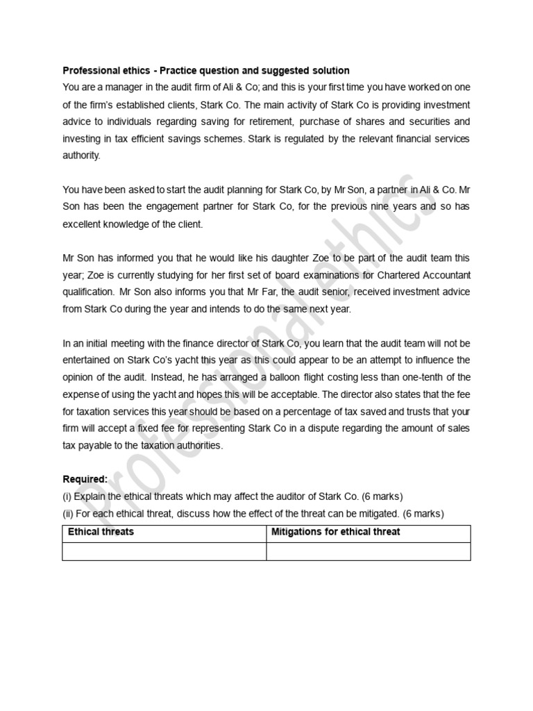 Professional Ethics Question and Solution | PDF | Taxes | Audit