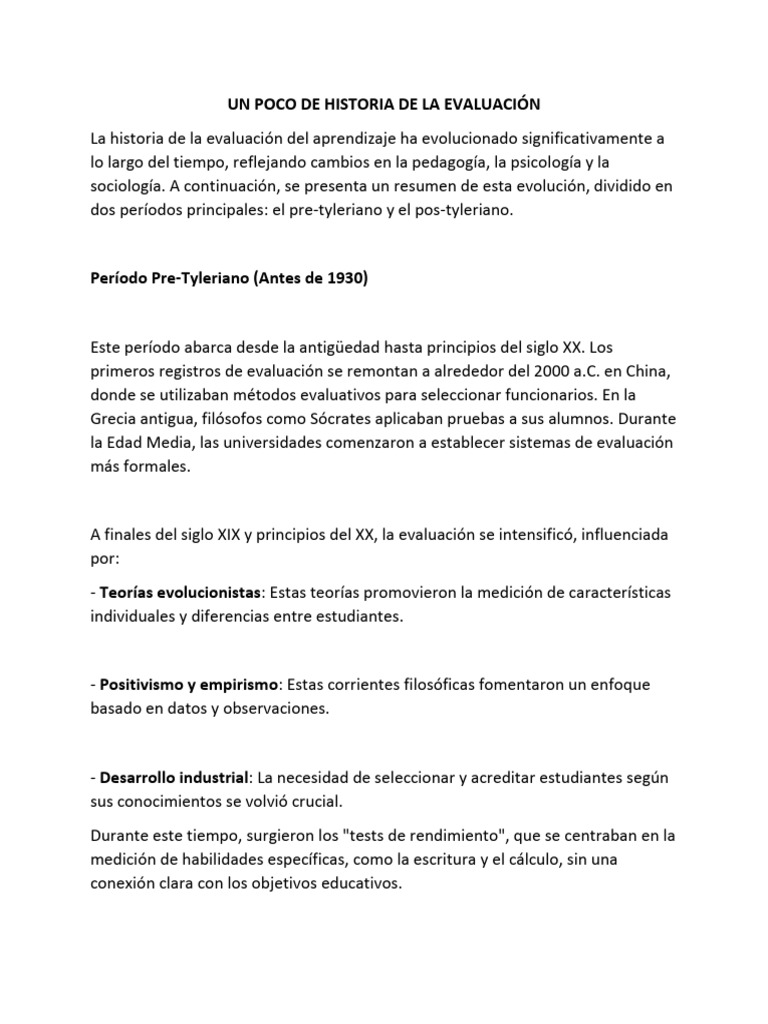 Historia de la Evaluación Educativa | PDF | Evaluación | Aprendizaje
