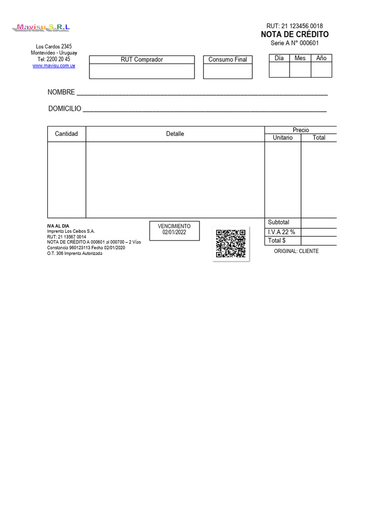 Modelo de Nota de Crédito 1 | PDF