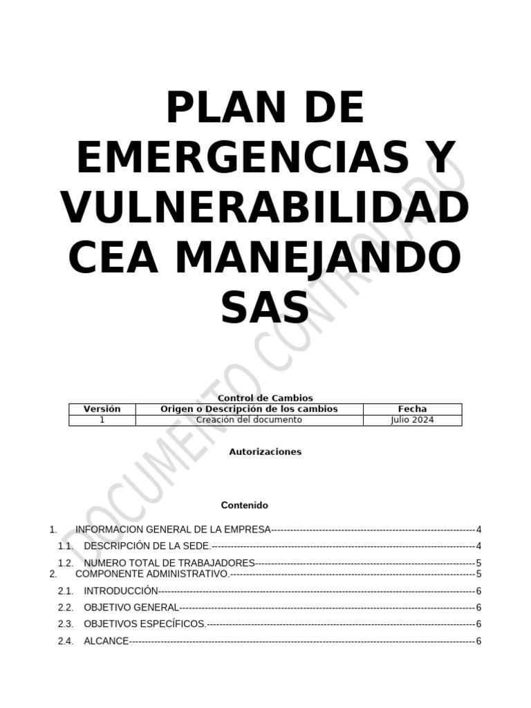 PL-II-003 Plan de emergencias y plan de vulnerabilidad | PDF | Riesgo ...