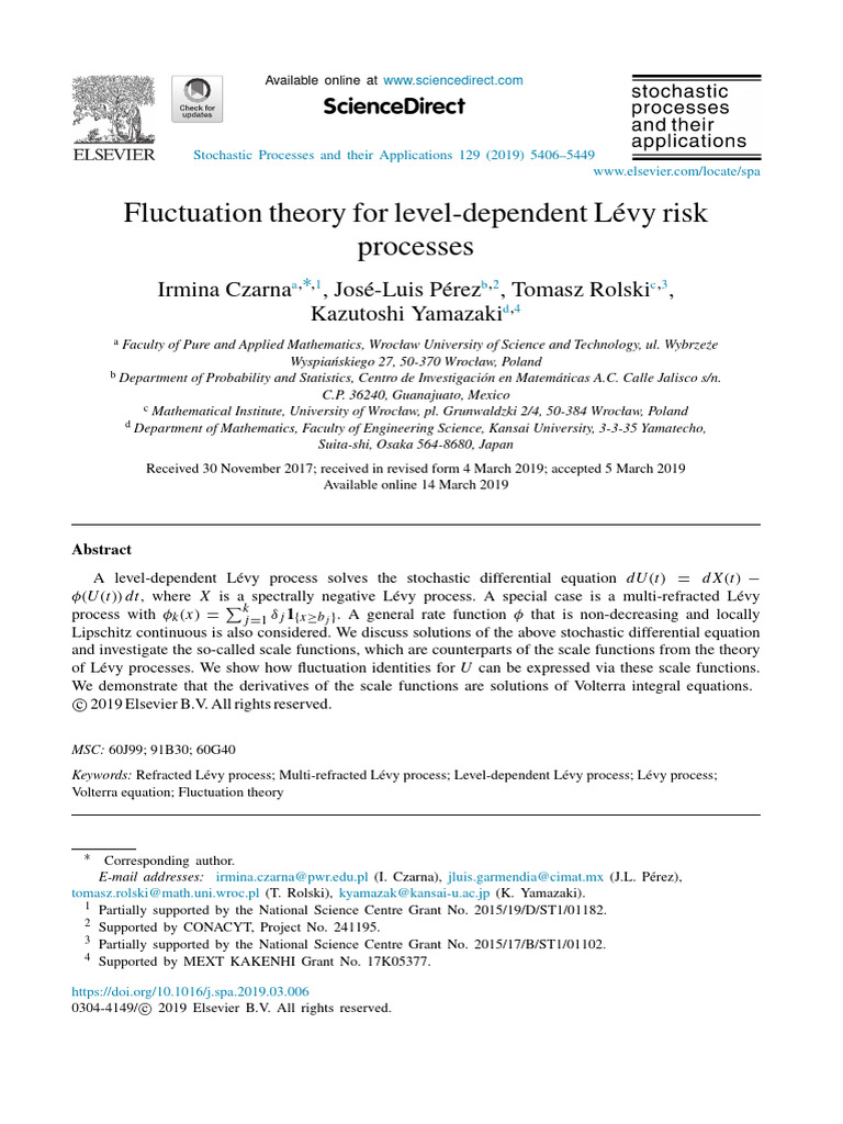 Czarna - Level-Dependent Levy Risk Processes | PDF | Stochastic ...