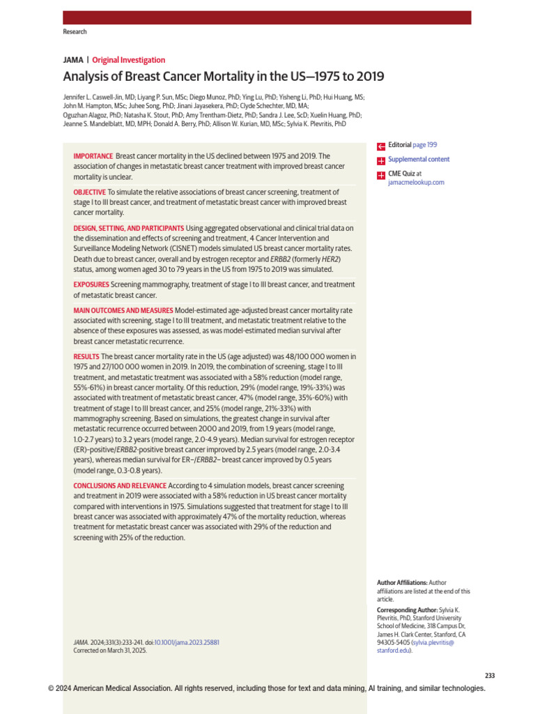 Analysis of Breast Cancer Mortality in The US-1975 To 2019 | PDF ...