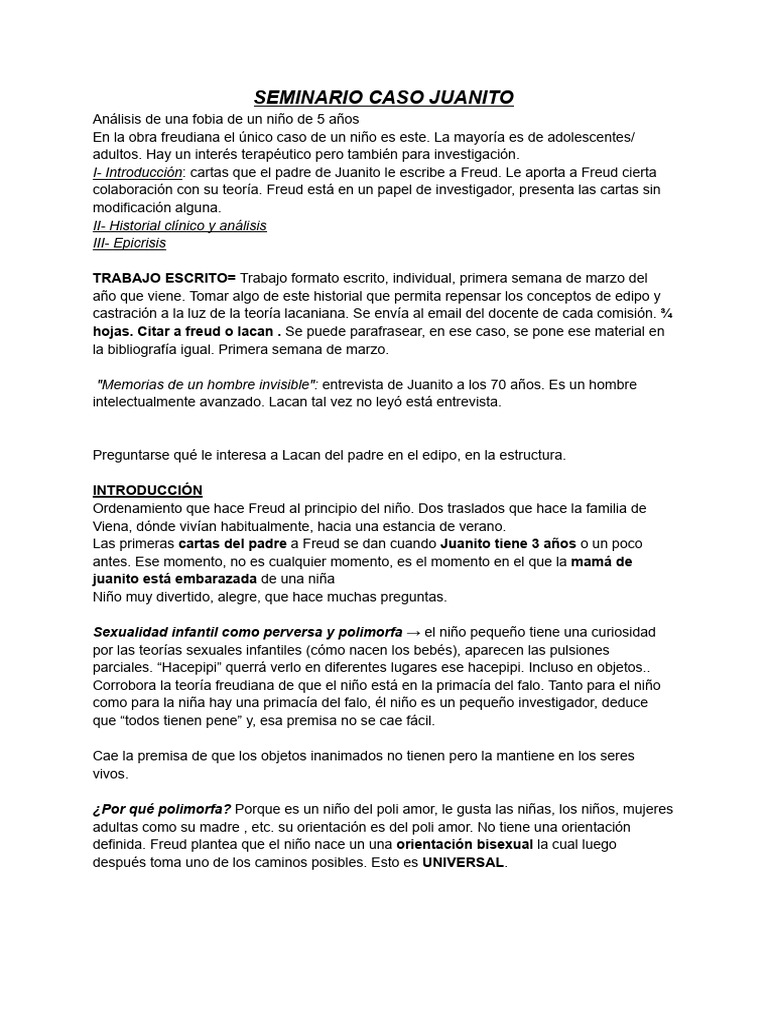 Análisis de la fobia infantil de Juanito | PDF | Jacques Lacan ...