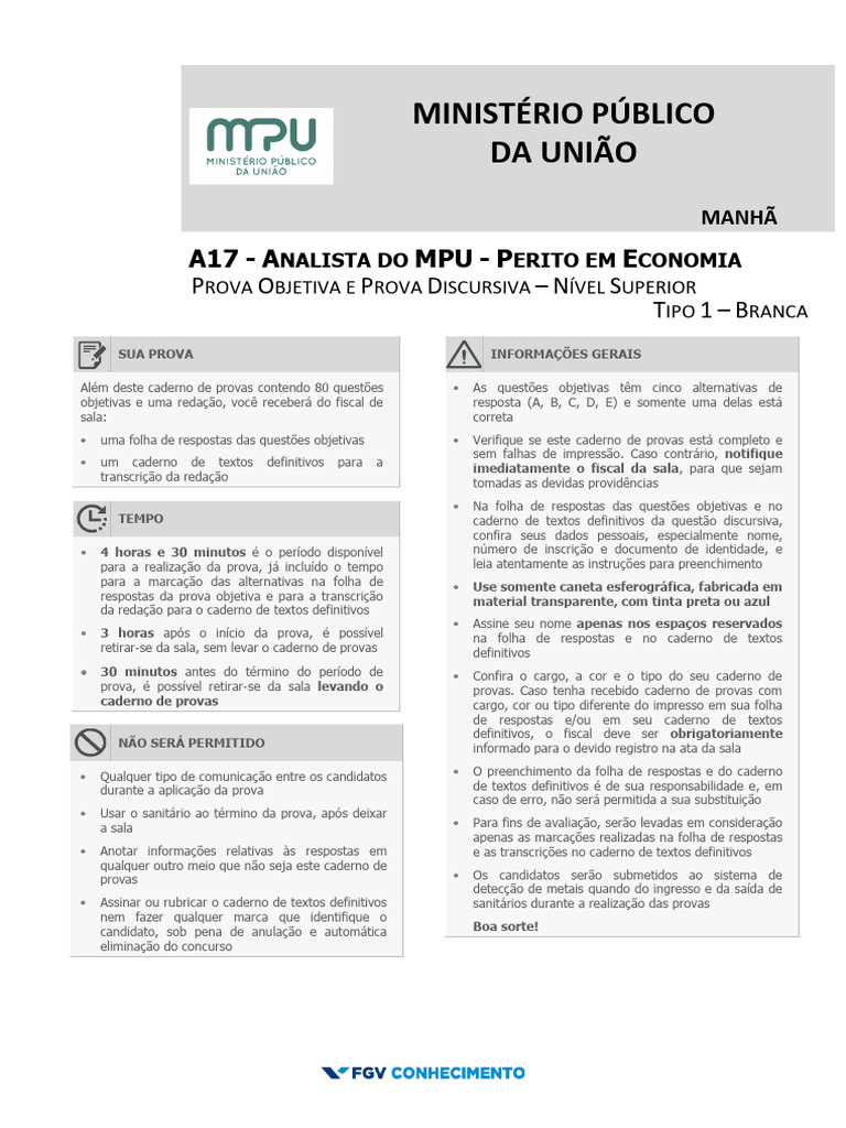 Prova Analista MPU: Economia e Língua Portuguesa | PDF | Constituição ...