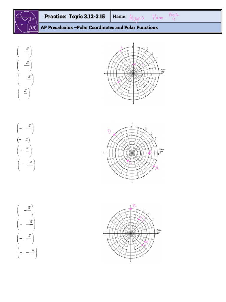 AP Precalculus: Polar Coordinates Practice | PDF | Function ...