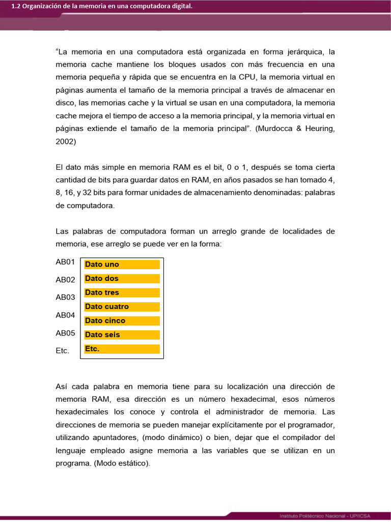 Organización de la Memoria en Computadoras | PDF | Almacenamiento de ...