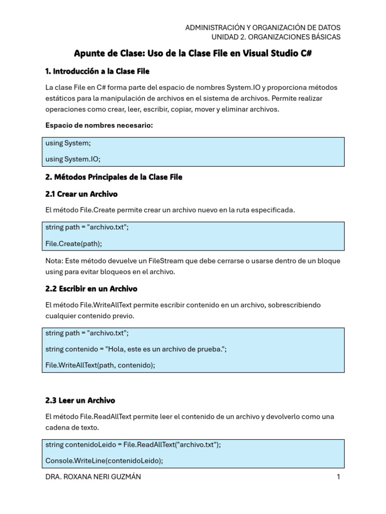 Uso de la Clase File en C# | PDF | Archivo de computadora | C Sharp ...