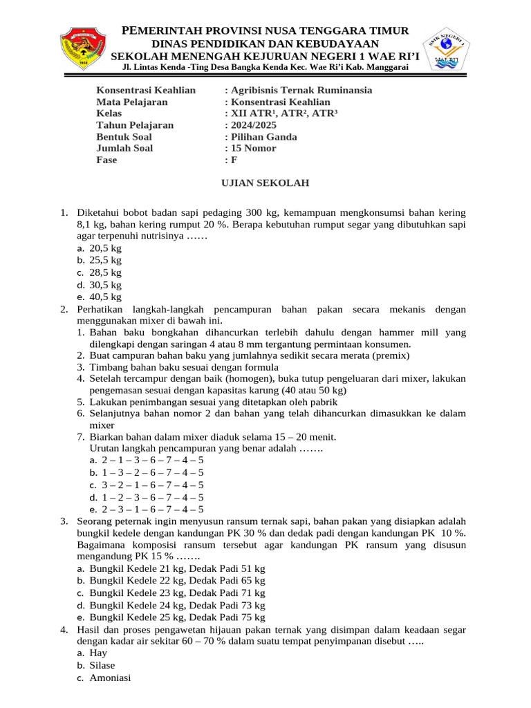 Soal Ujian Agribisnis Ternak Ruminansia | PDF