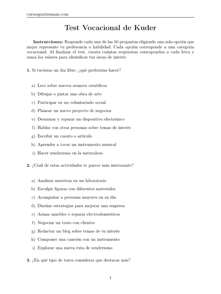 Test Vocacional Kuder: Guía y Ejemplo | PDF | Aprendizaje | Creatividad