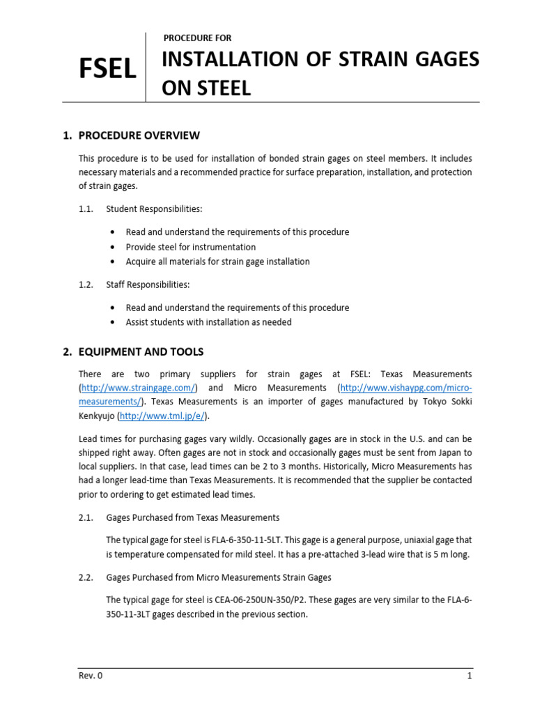FSEL Strain Gage For Steel Rev 00 | PDF | Adhesive | Mill (Grinding)