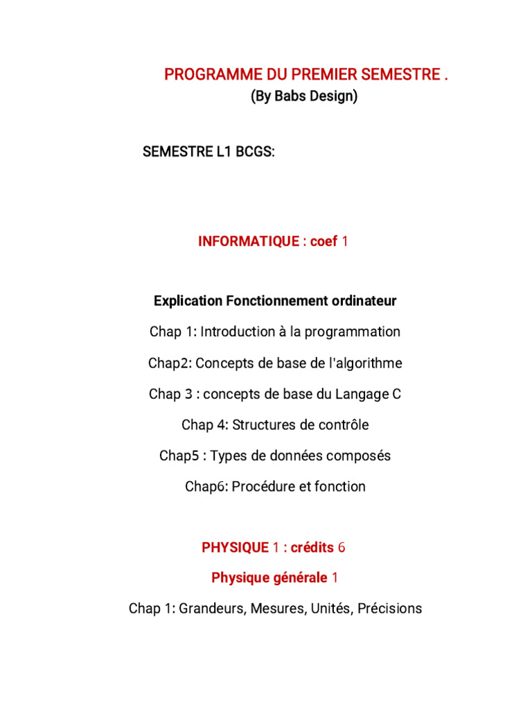 Programme Biologie Animale L1 BCGS | PDF