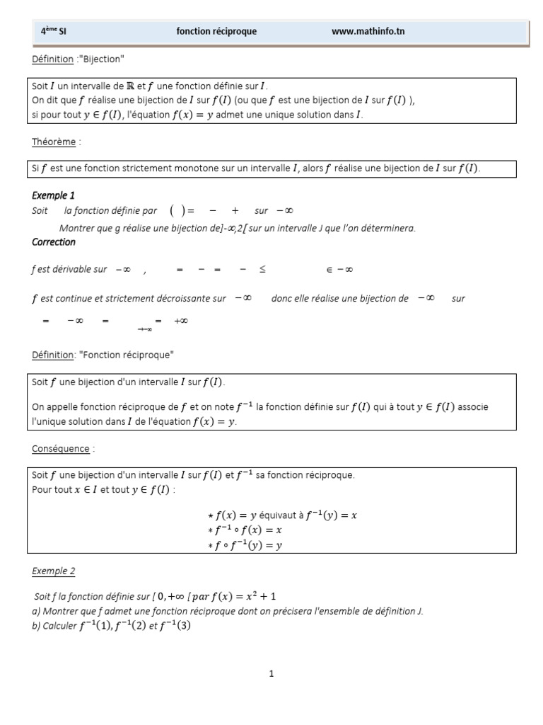 Fonction Réciproque et Bijectivité | PDF | Fonction (Mathématiques ...