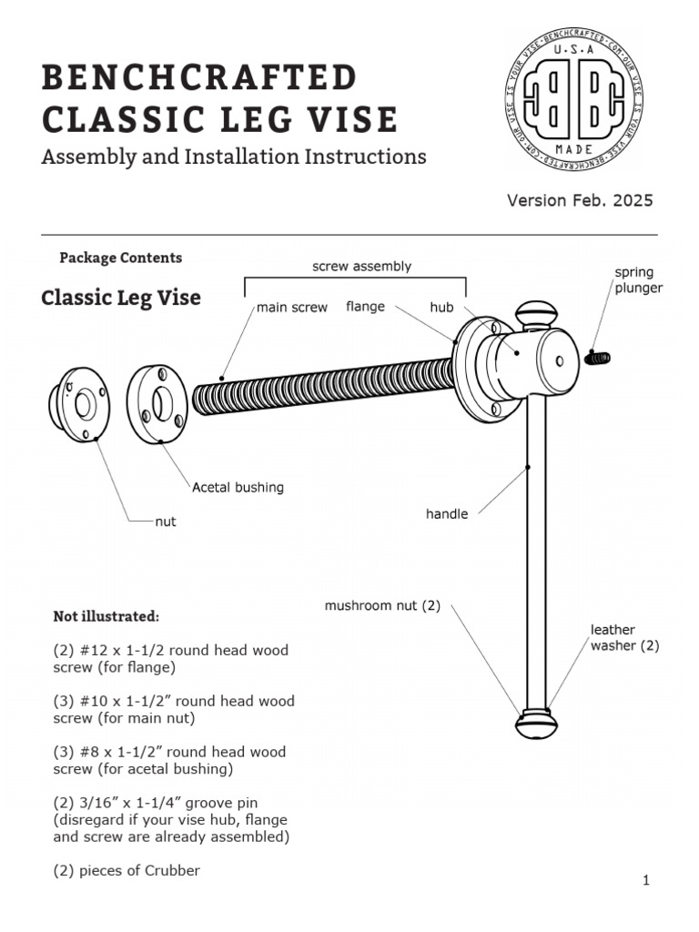Classic Leg Vise Installation Guide | PDF | Drill | Screw