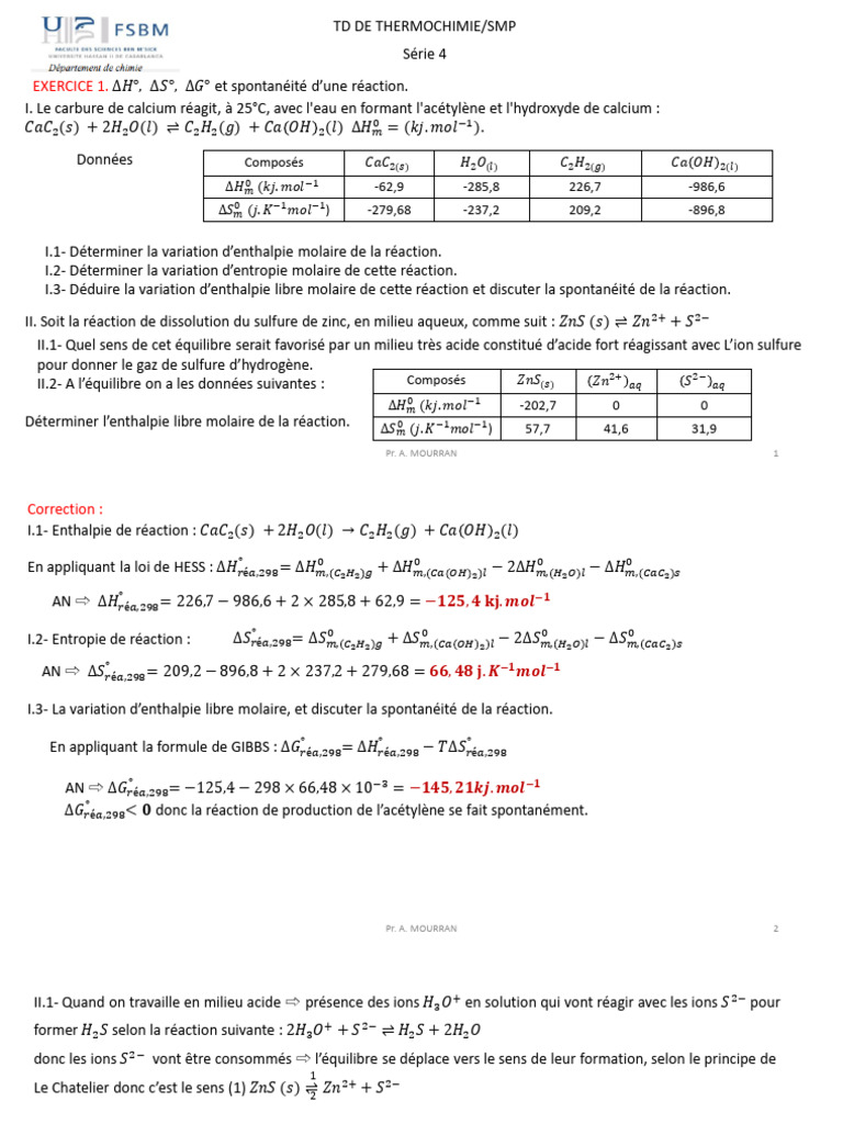 Thermochimie : Enthalpie et Équilibres | PDF | Équilibre chimique | Chimie