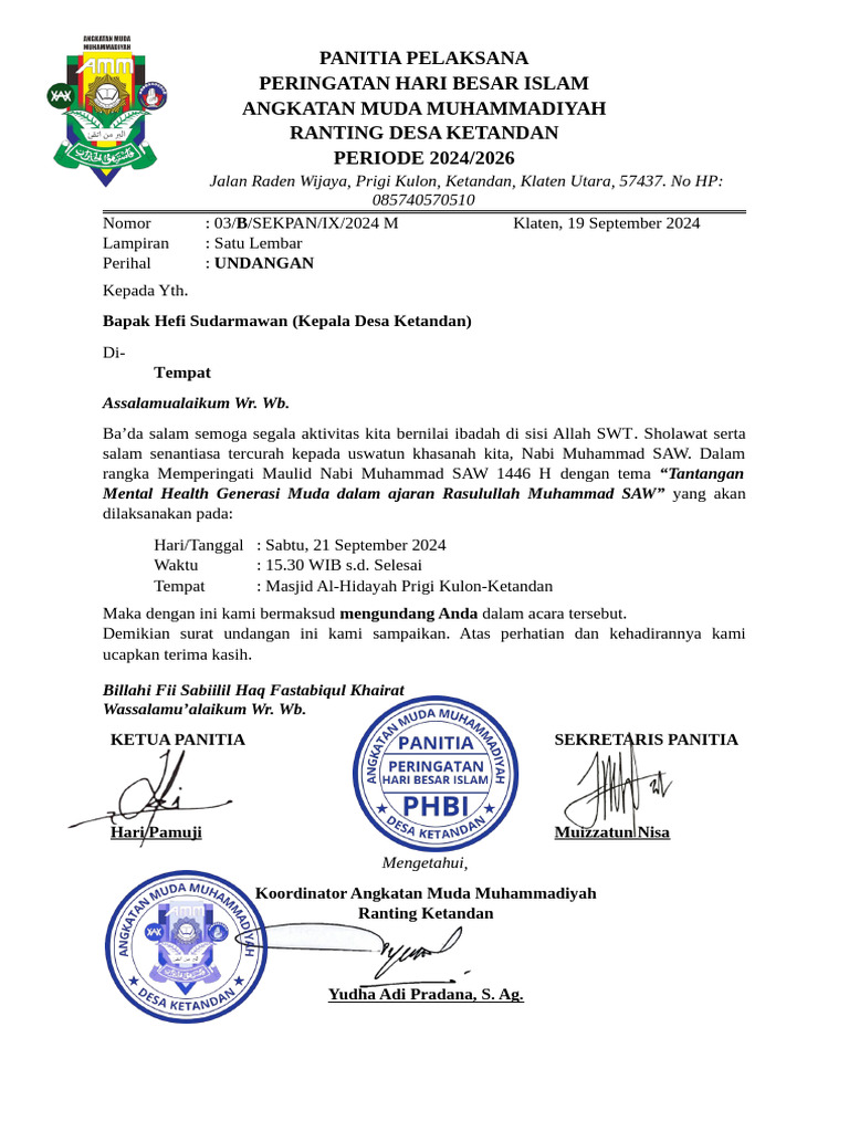 Surat Peminjaman Tempat | PDF