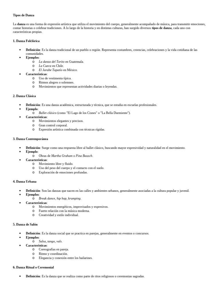 Tipos de Danza en Educación Física | PDF | Bailes | Ballet