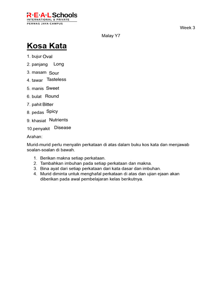 Kosa Kata Week 3 | PDF