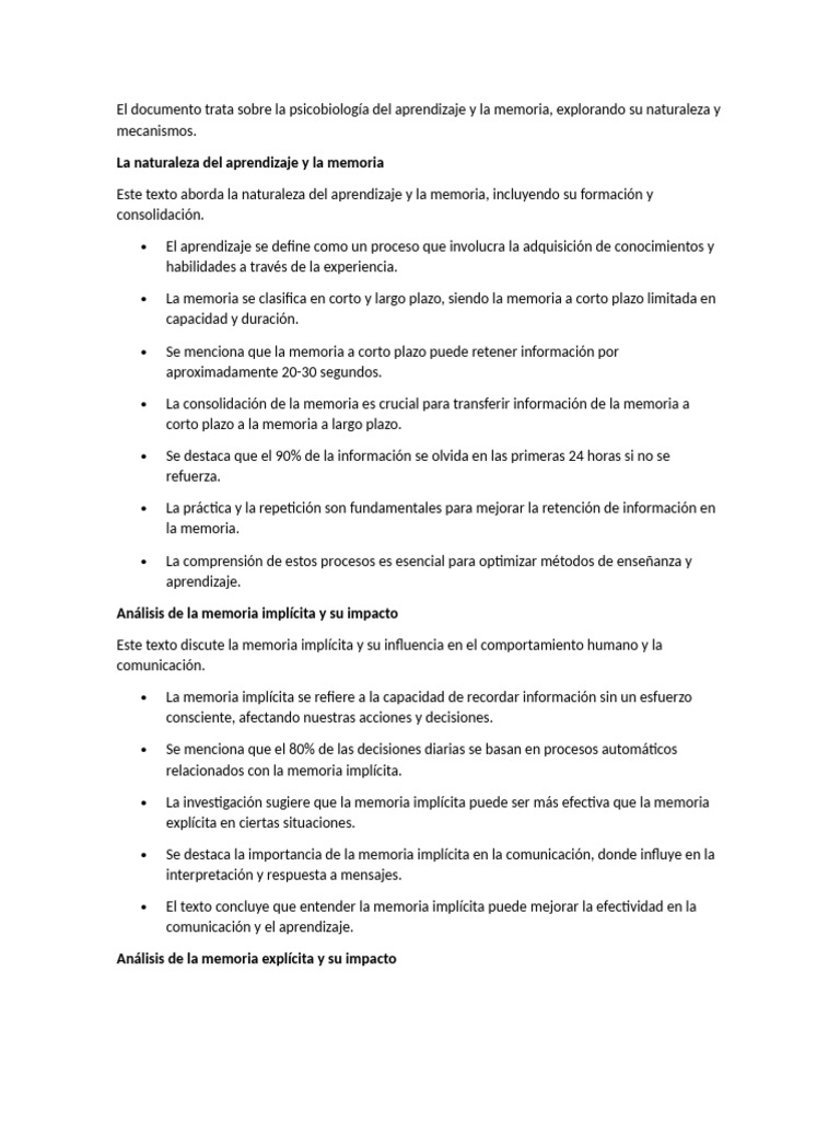 Psicobiología del Aprendizaje y Memoria | PDF | Memoria | Cognición