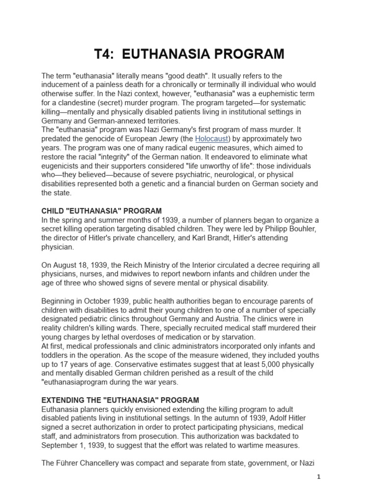 T4 Euthanasia Program Overview | PDF | Nazi Germany | Crimes Against ...