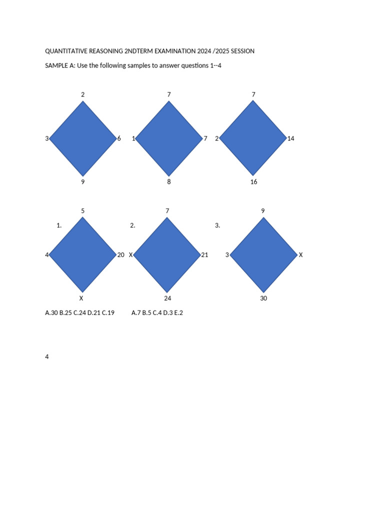 Quantitative Reasoning Exam Samples | PDF