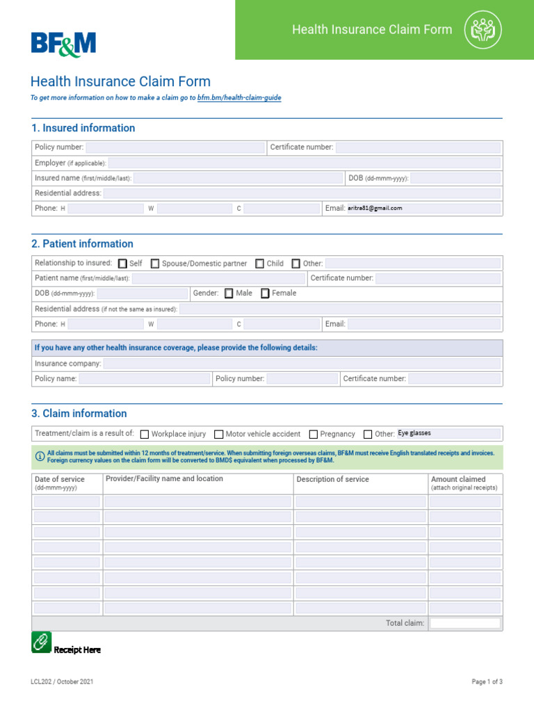 BF&M Health Insurance Claim Form | PDF | Insurance | Service Industries