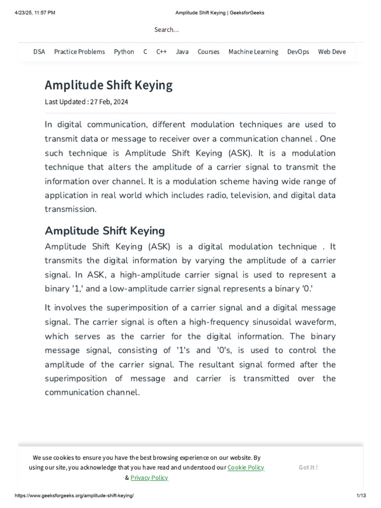 Amplitude Shift Keying (ASK) | PDF | Modulation | Amplitude