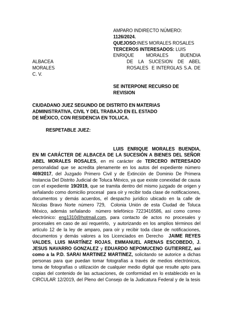 Recurso de Revisión en Amparo Indirecto | PDF | Caso de ley | Derechos
