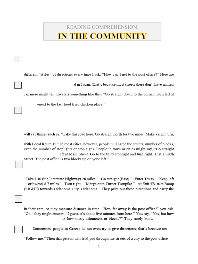 Reading (In the community - asking for direction) | PDF | Human ...