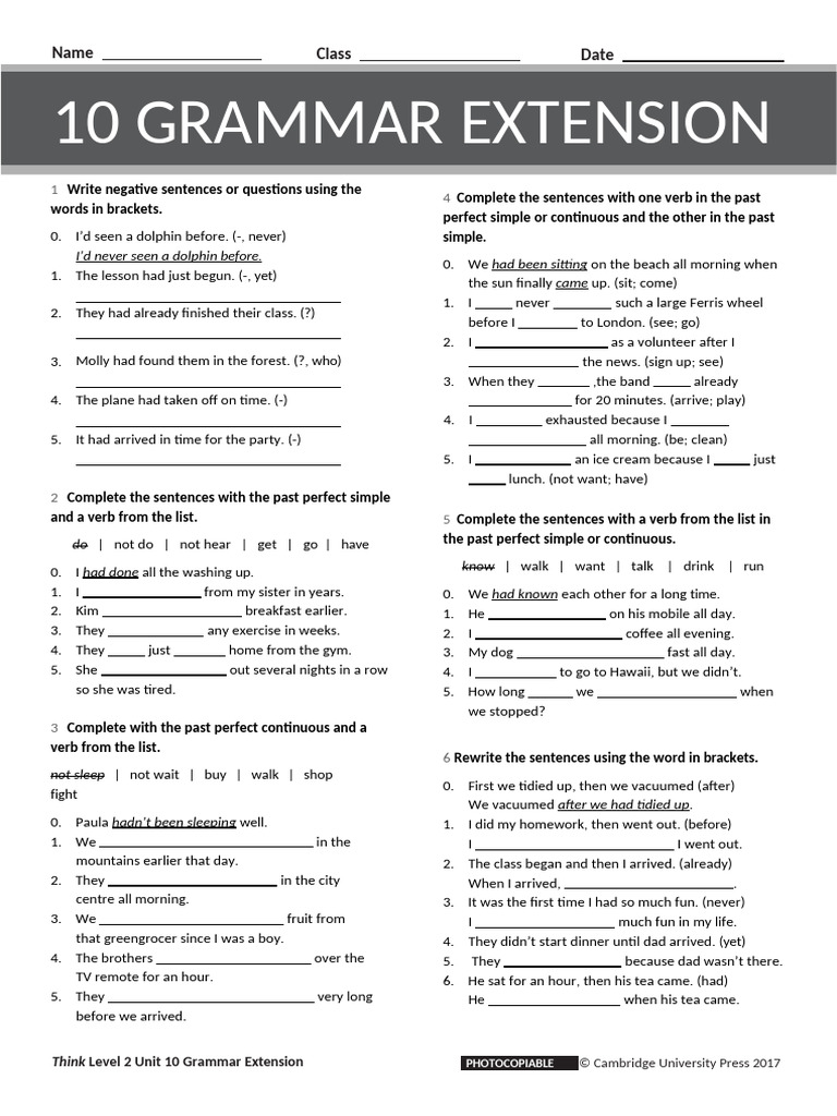 THINK L2 Unit 10 Grammar Extension | PDF