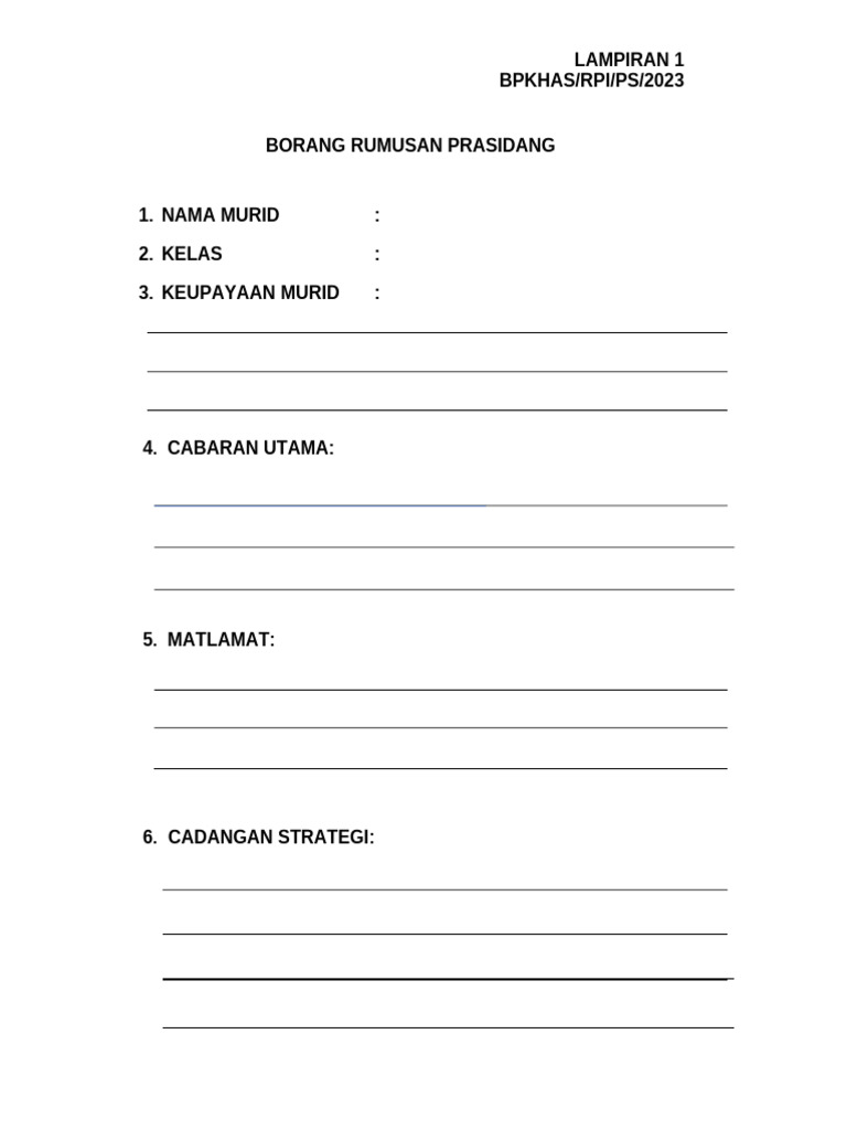 Borang Rumusan Prasidang RPI | PDF