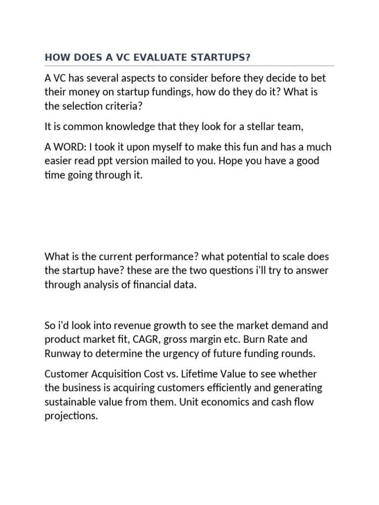 VC Startup Evaluation Criteria Explained | PDF | Startup Company ...