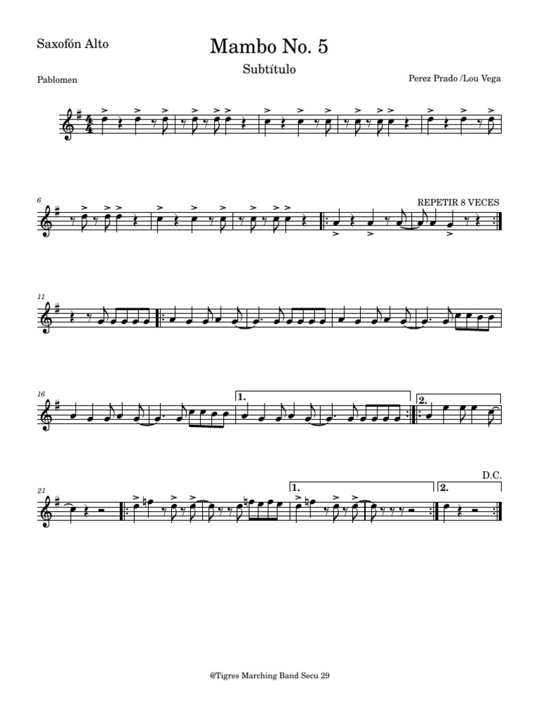 Mambo No 5 Saxofón Alto Pdf
