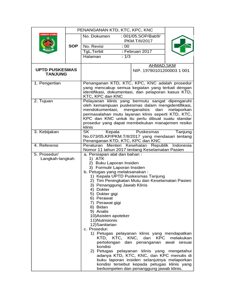 Prosedur Penanganan KTD, KTC, KPC, KNC | PDF