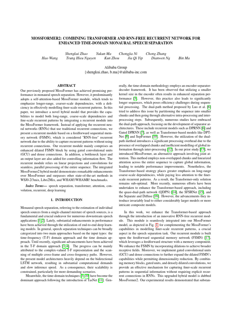 Enhancing Speech Separation with MossFormer2 | PDF | Deep Learning ...