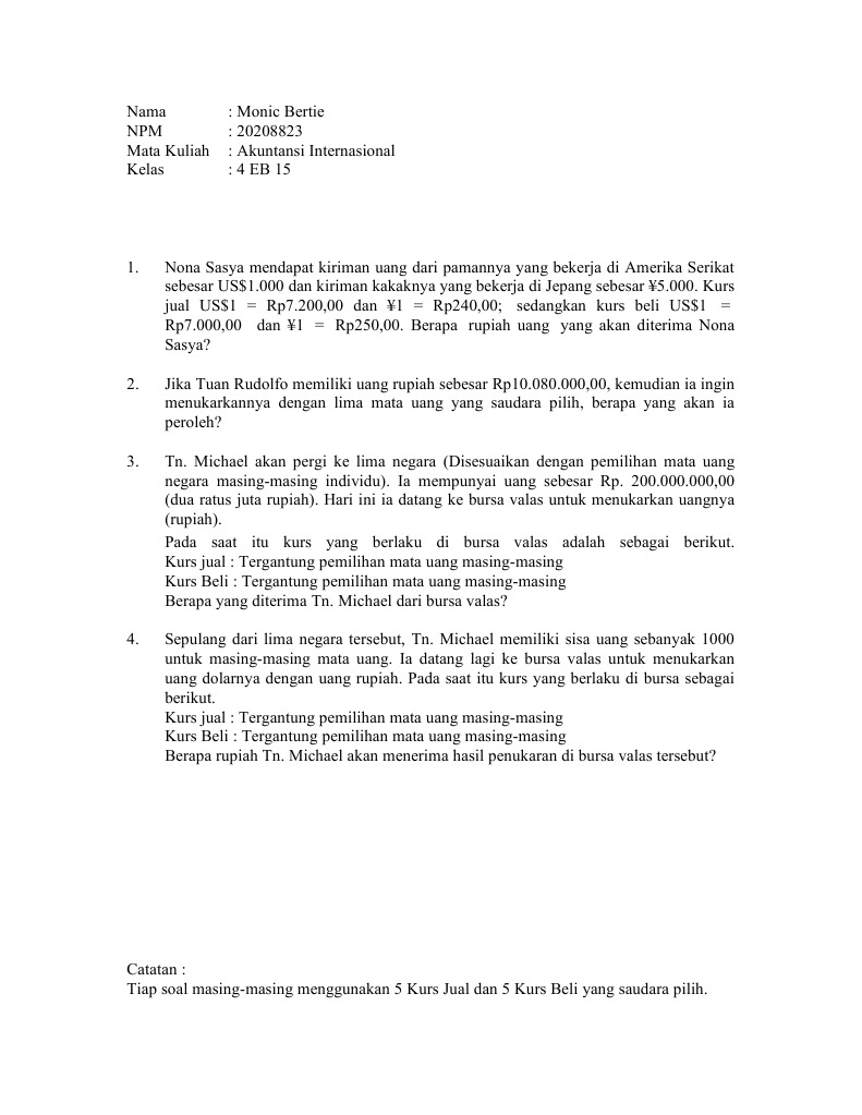 Soal Tugas 1 (Kurs Valuta Asing) | PDF