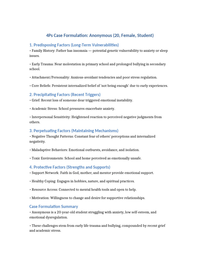 4Ps Case Formulation Anonymous | PDF