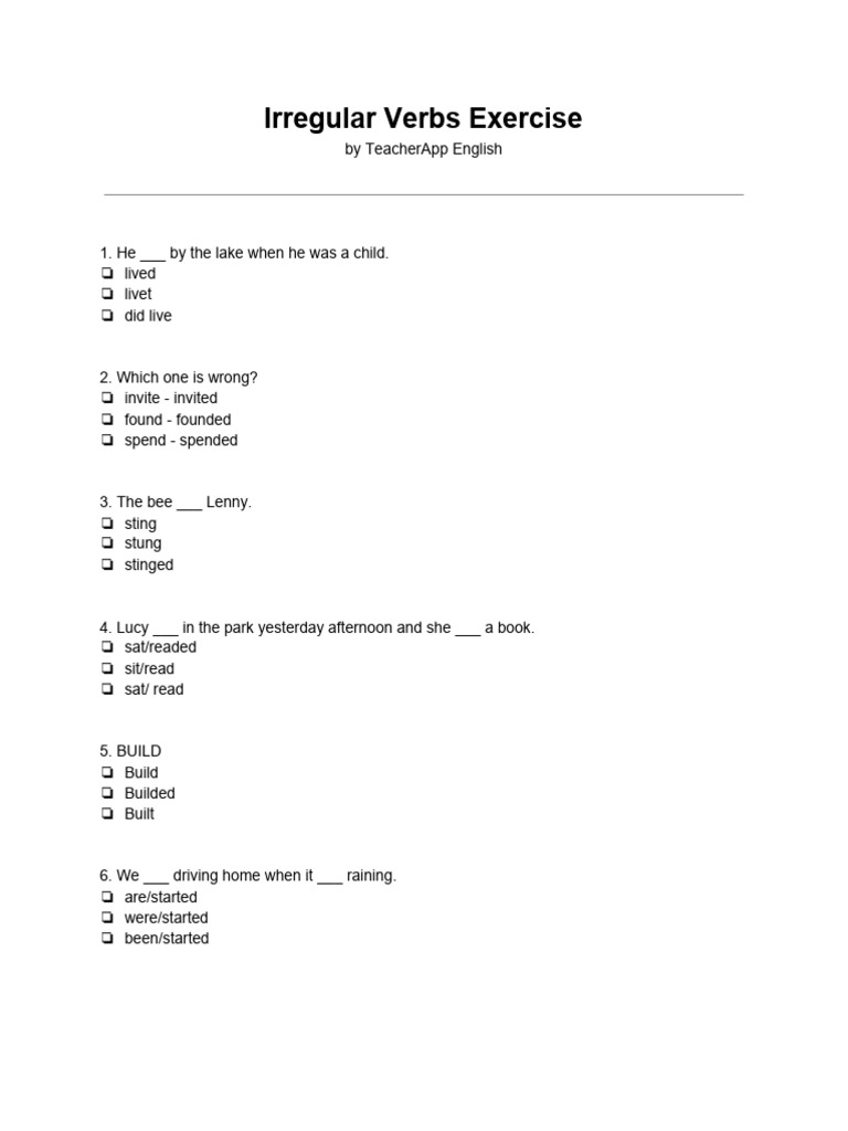 Irregular Verbs Practice Exercise | PDF