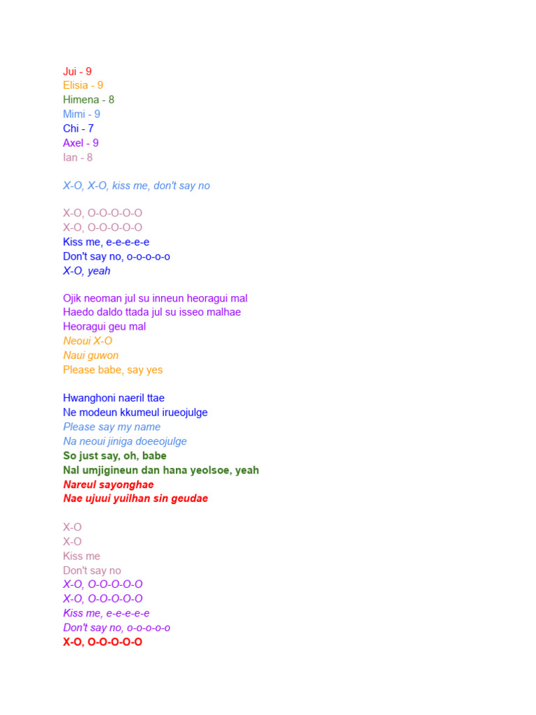 X-O: Kiss Me, Don't Say No Lyrics | PDF