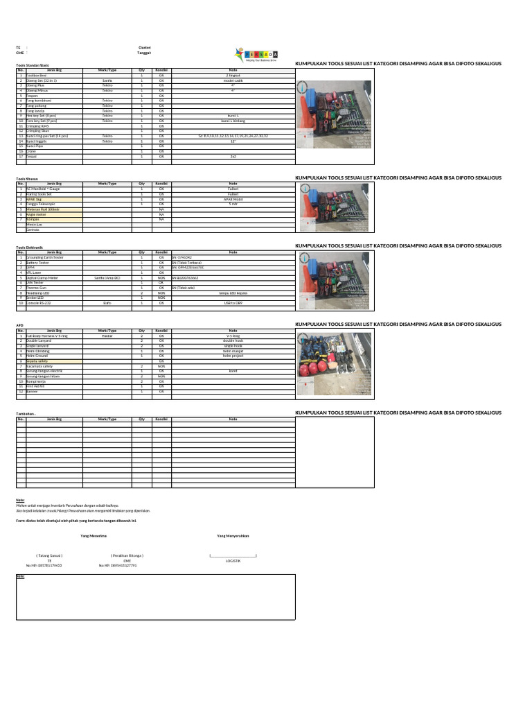 Form Checklist Tools New Template REV | PDF
