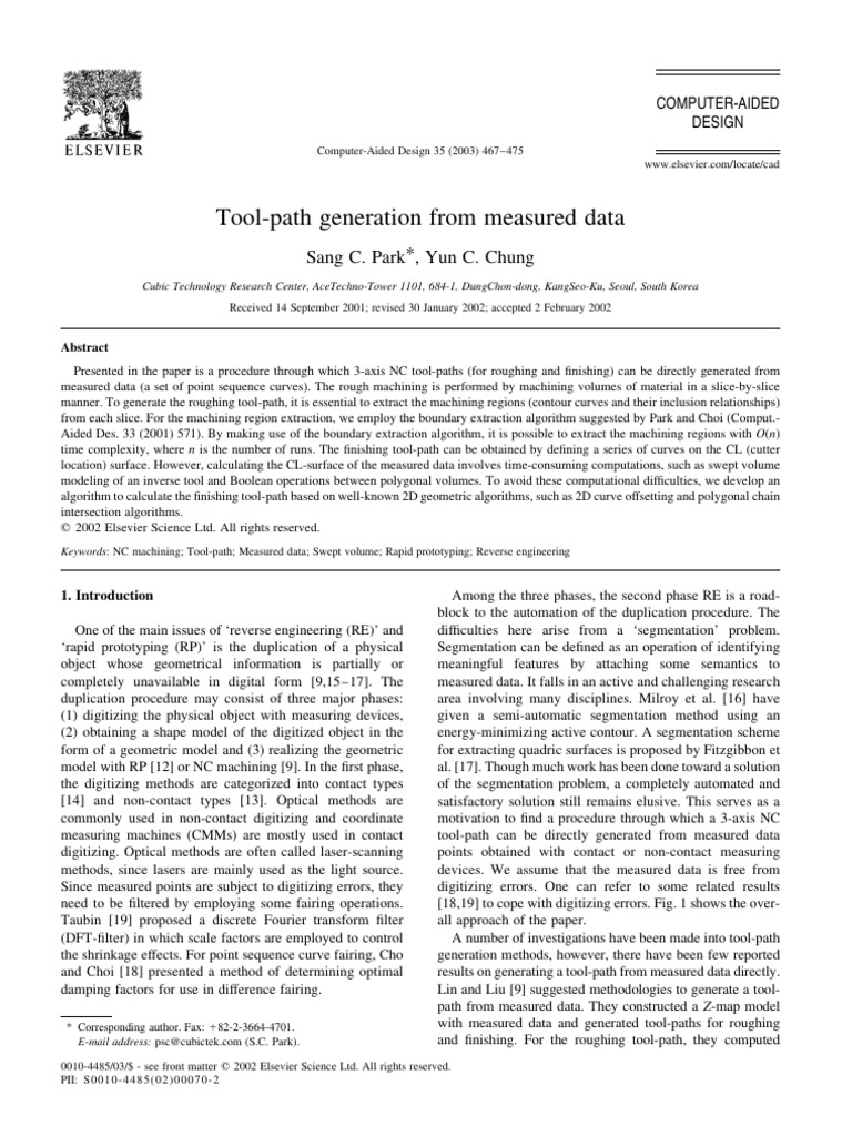 Park和Chung - 2003 - Tool-path generation from measured data | PDF ...