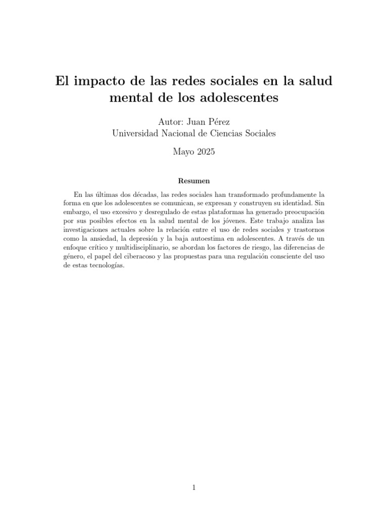 El Impacto de Las Redes Sociales en La Salud Mental de Los Adolescentes ...